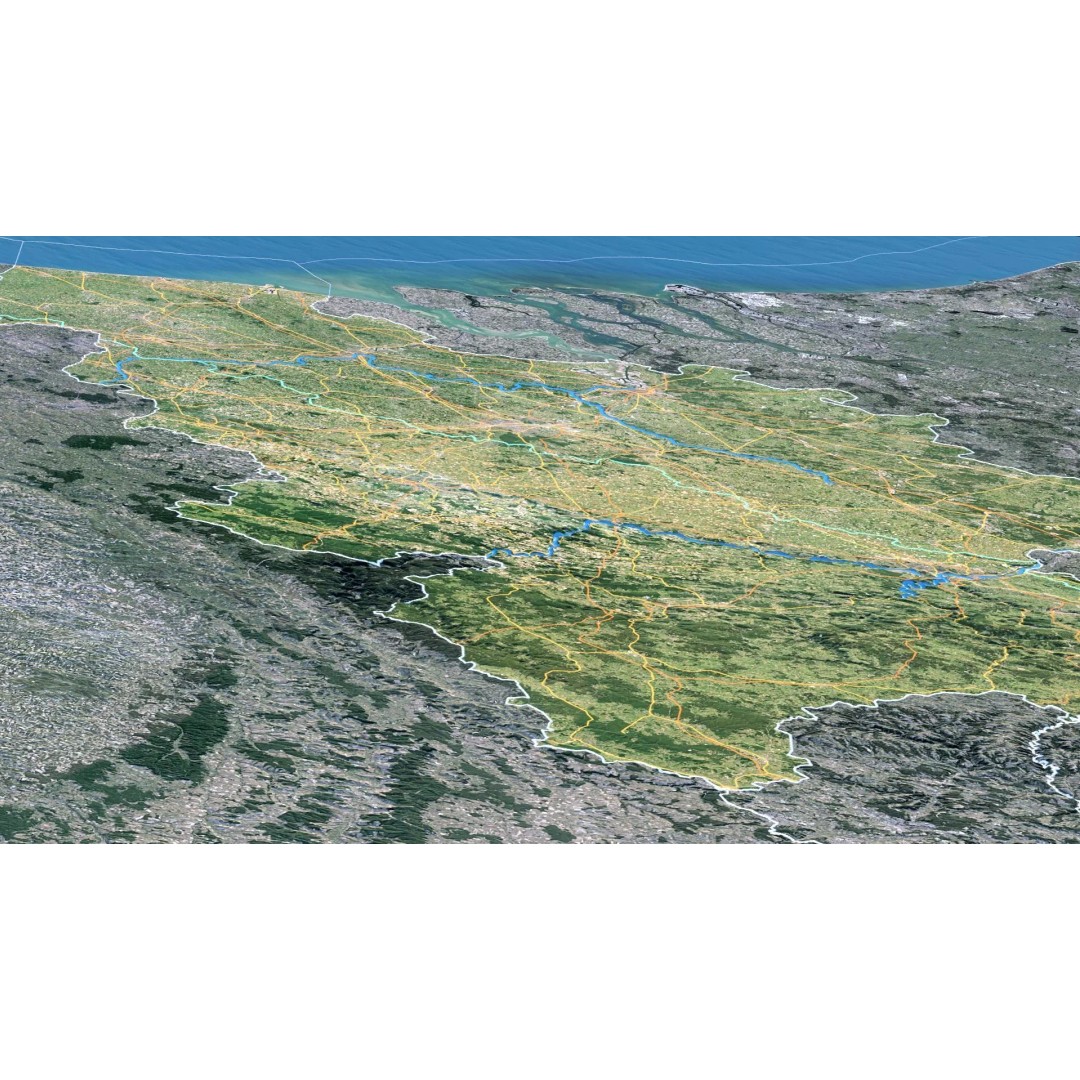 Belgium Map 3D Model – Realistic Terrain Elevation with Satellite Imagery - View 6