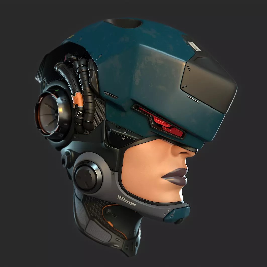 Sci-Fi Helmet 3D Model – High Poly PBR Character Asset, FBX - View 2