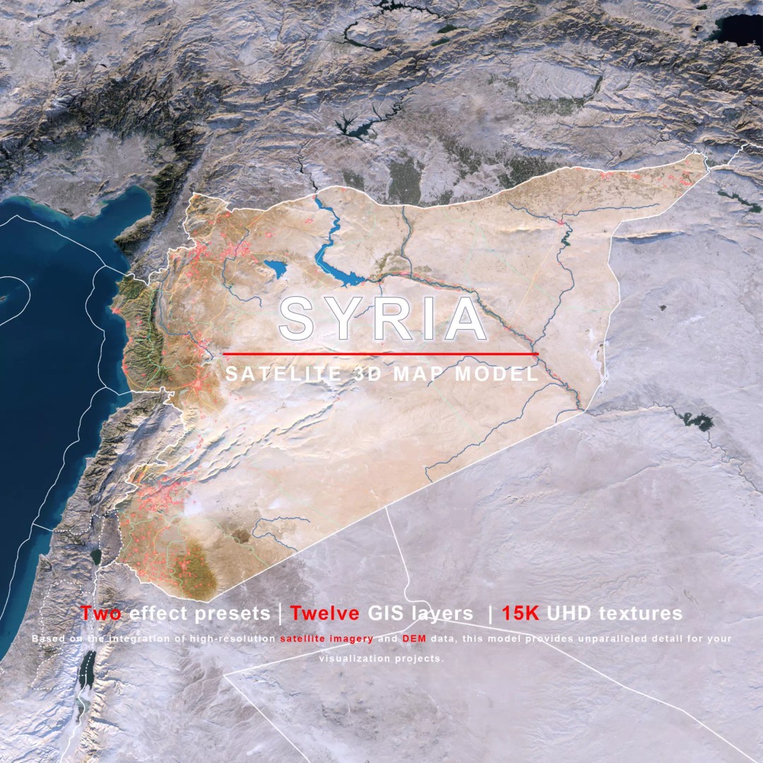 Syria Map 3D Model – Realistic Satellite Terrain, 15K Textures - View 2