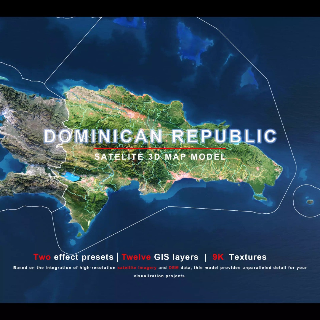 Dominican Republic Map 3D Model – Realistic Satellite Terrain, FBX, OBJ - View 2