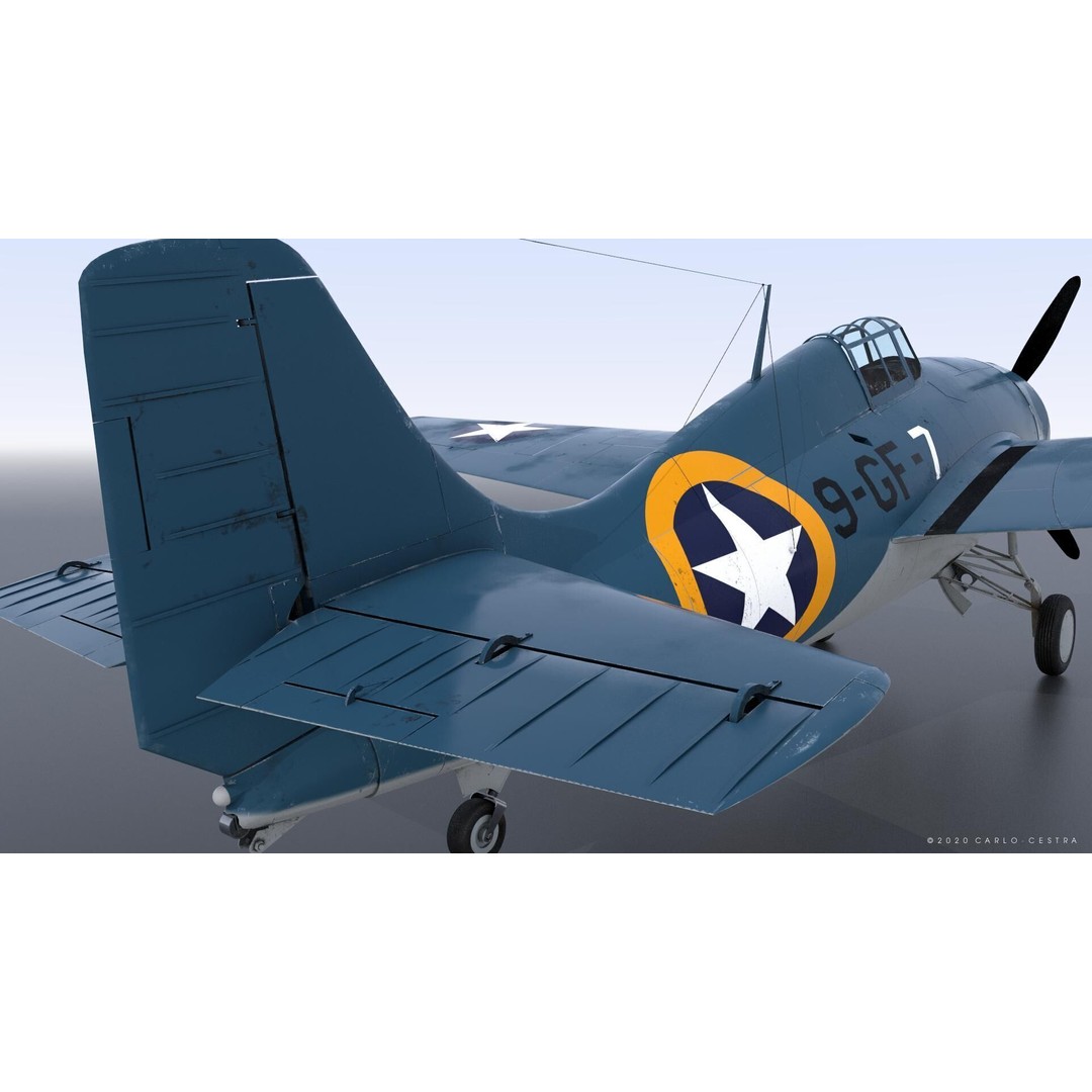 F4F-4 3D Model – Low Poly Historic Fighter Aircraft, FBX - View 12