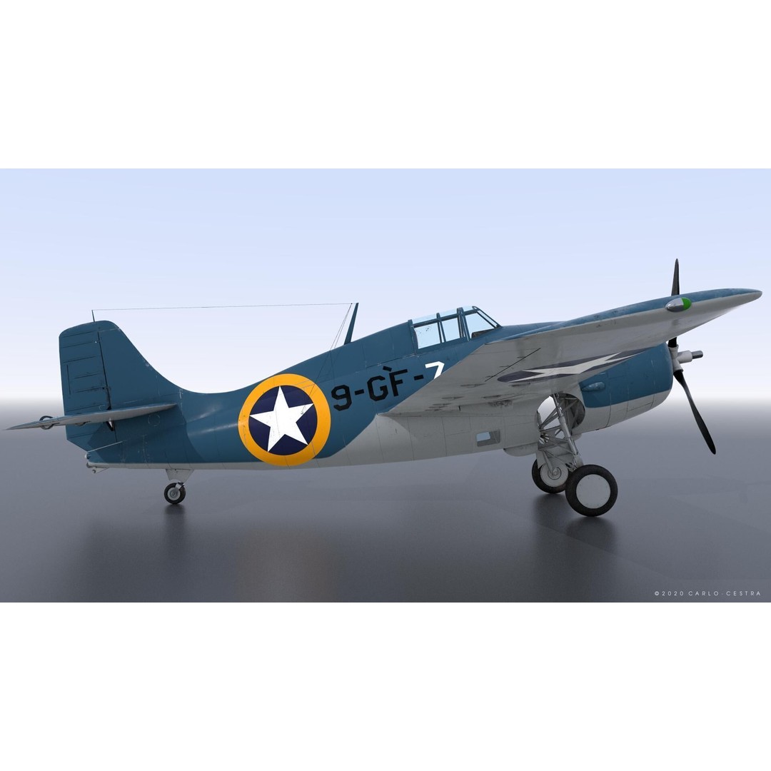 F4F-4 3D Model – Low Poly Historic Fighter Aircraft, FBX - View 16