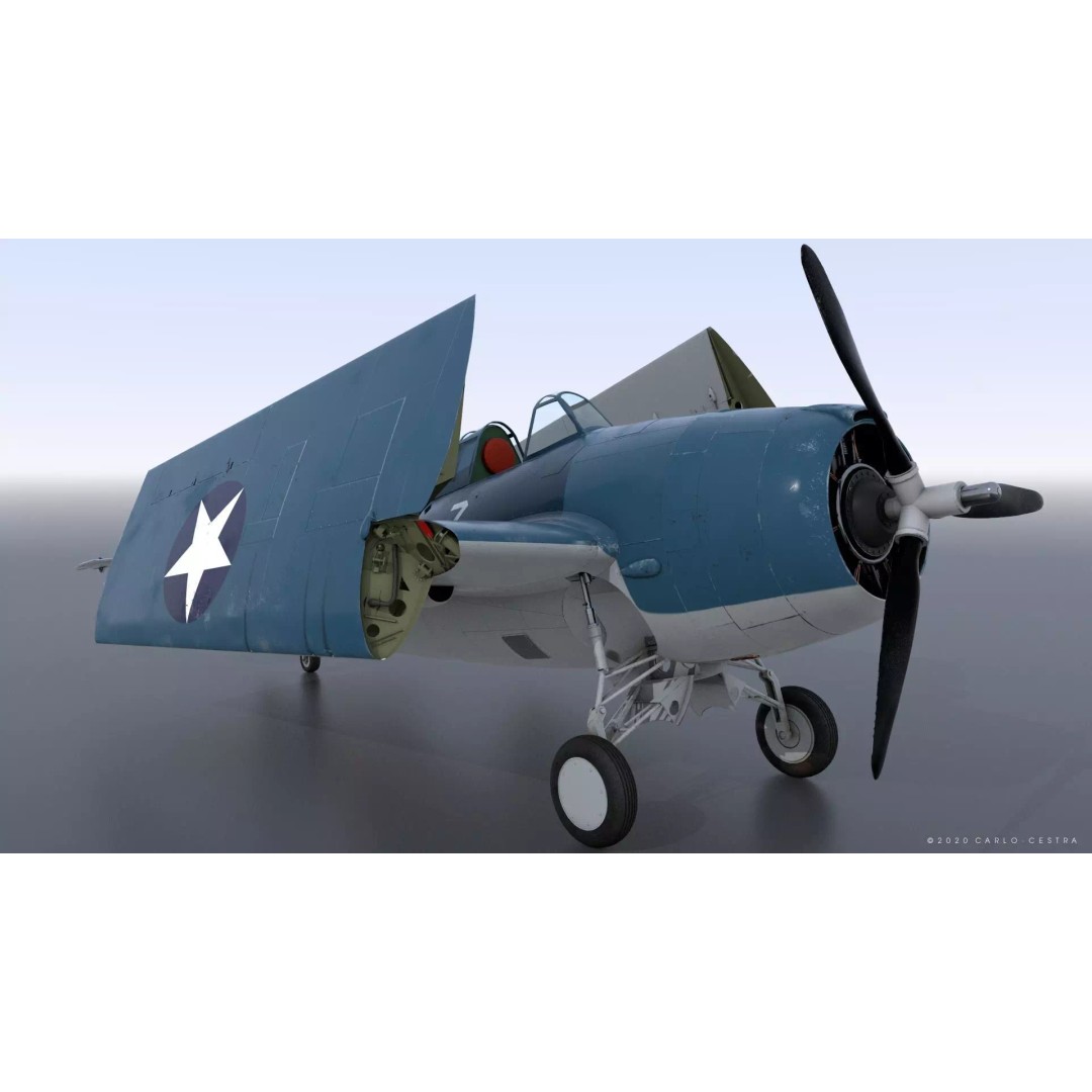 F4F-4 3D Model – Low Poly Historic Fighter Aircraft, FBX - View 2