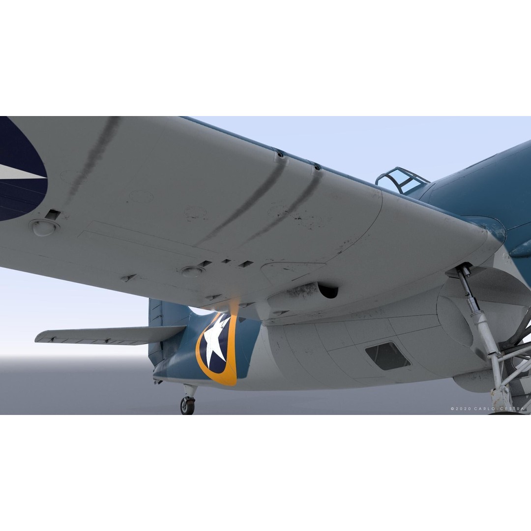 F4F-4 3D Model – Low Poly Historic Fighter Aircraft, FBX - View 23