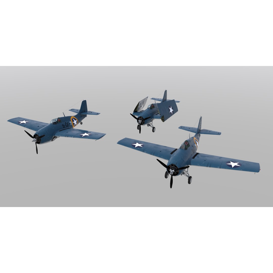 F4F-4 3D Model – Low Poly Historic Fighter Aircraft, FBX - View 28