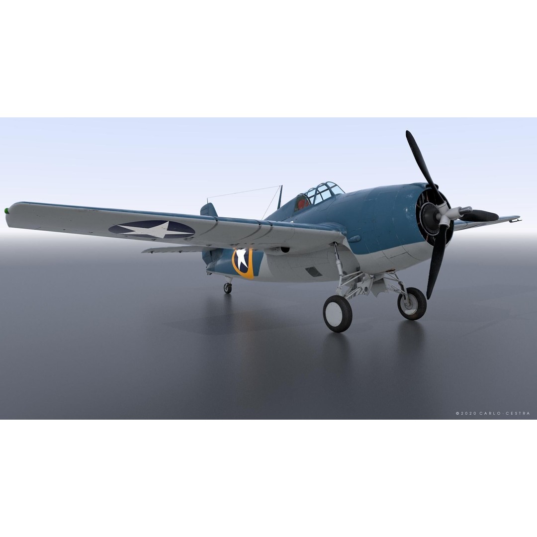 F4F-4 3D Model – Low Poly Historic Fighter Aircraft, FBX - View 3
