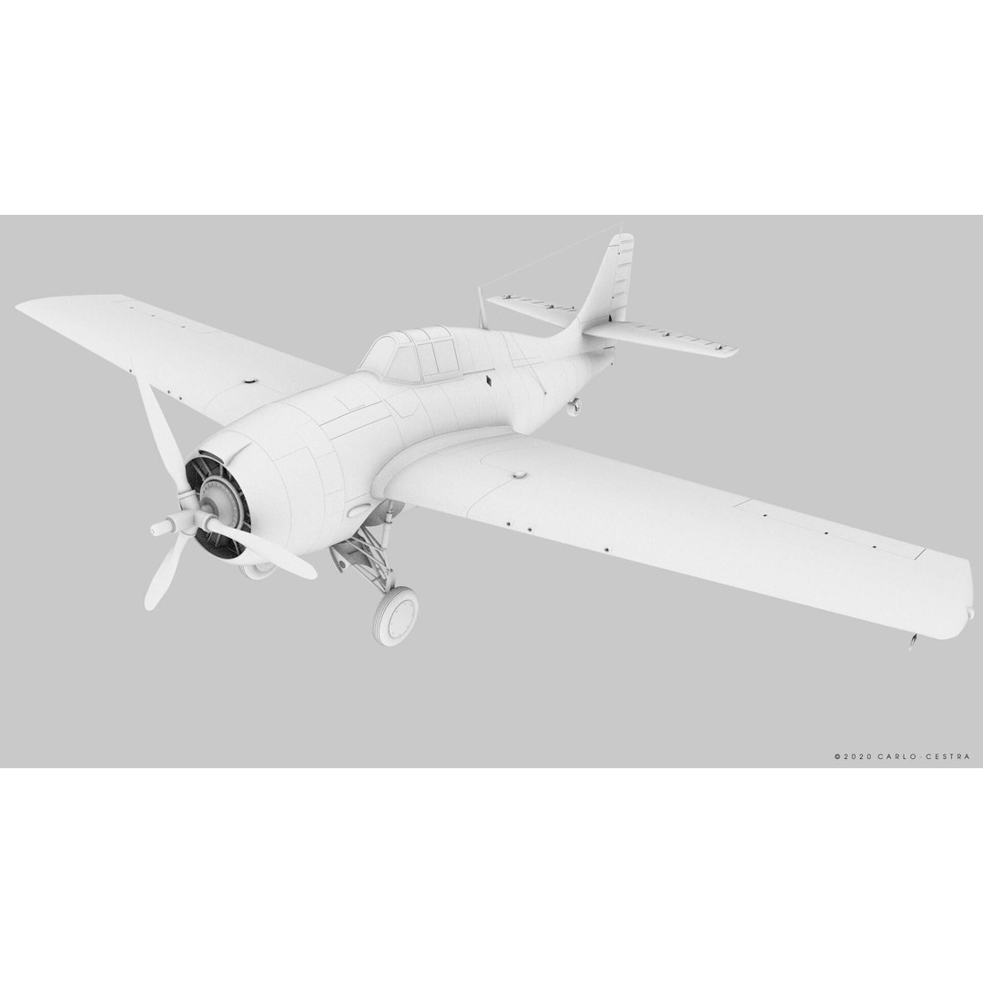 F4F-4 3D Model – Low Poly Historic Fighter Aircraft, FBX - View 33