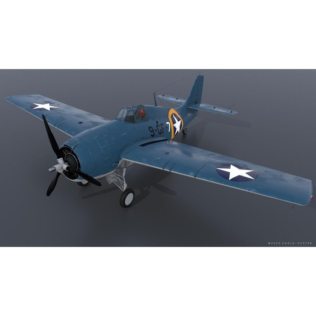 F4F-4 3D Model – Low Poly Historic Fighter Aircraft, FBX - View 4