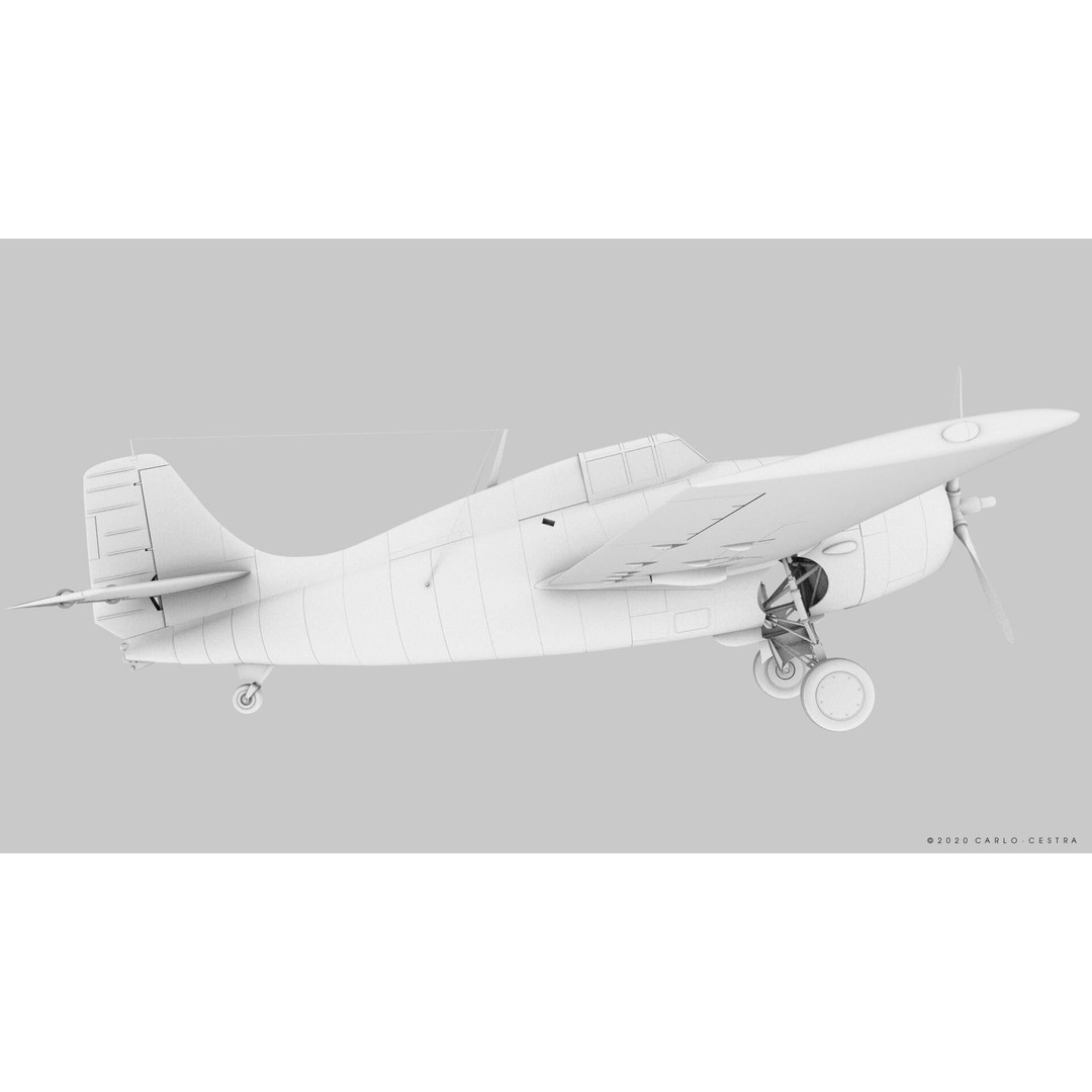 F4F-4 3D Model – Low Poly Historic Fighter Aircraft, FBX - View 45
