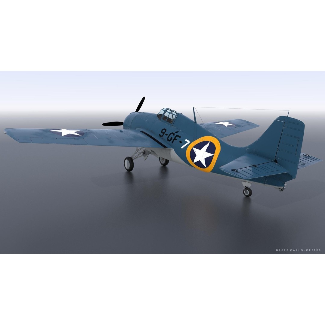 F4F-4 3D Model – Low Poly Historic Fighter Aircraft, FBX - View 5