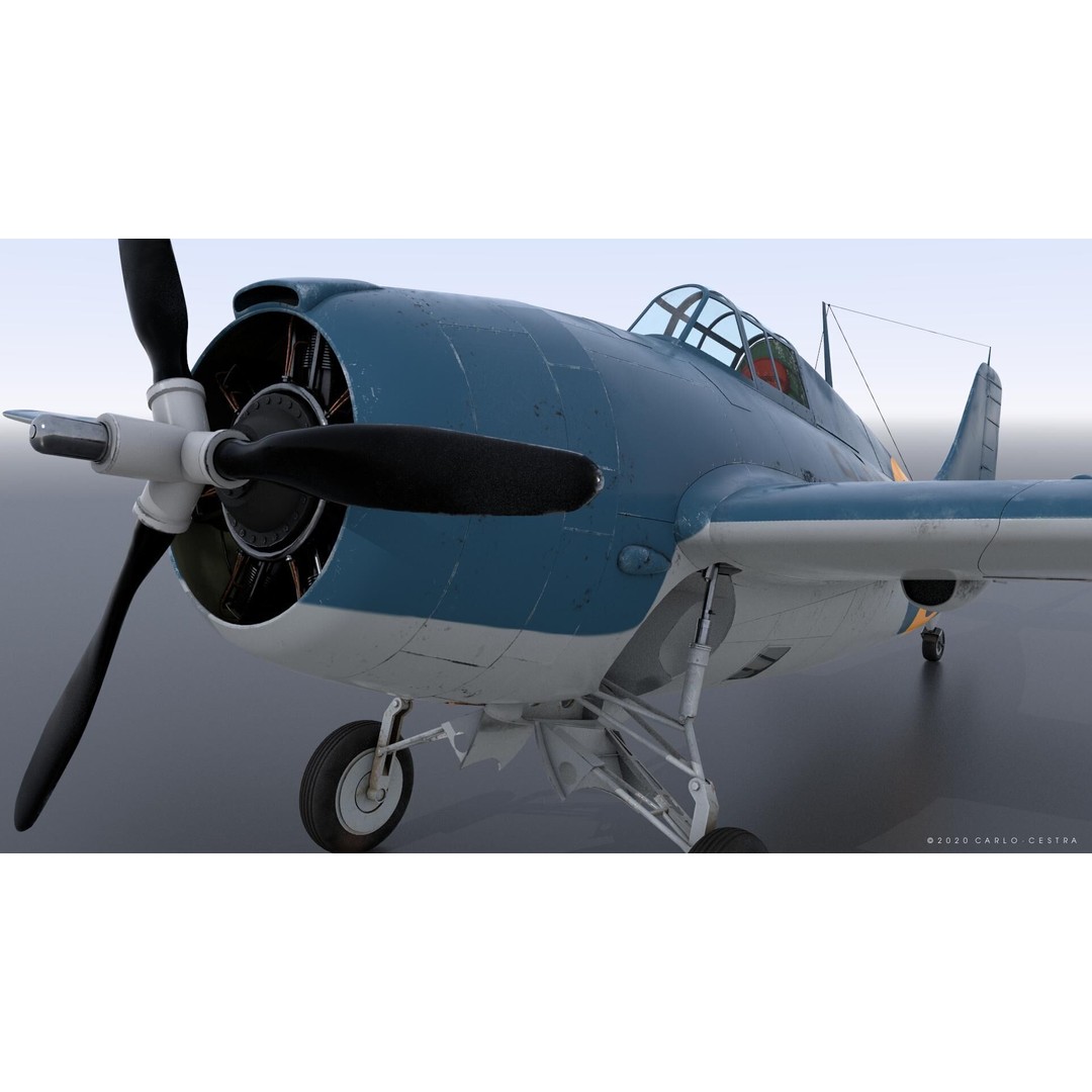 F4F-4 3D Model – Low Poly Historic Fighter Aircraft, FBX - View 6