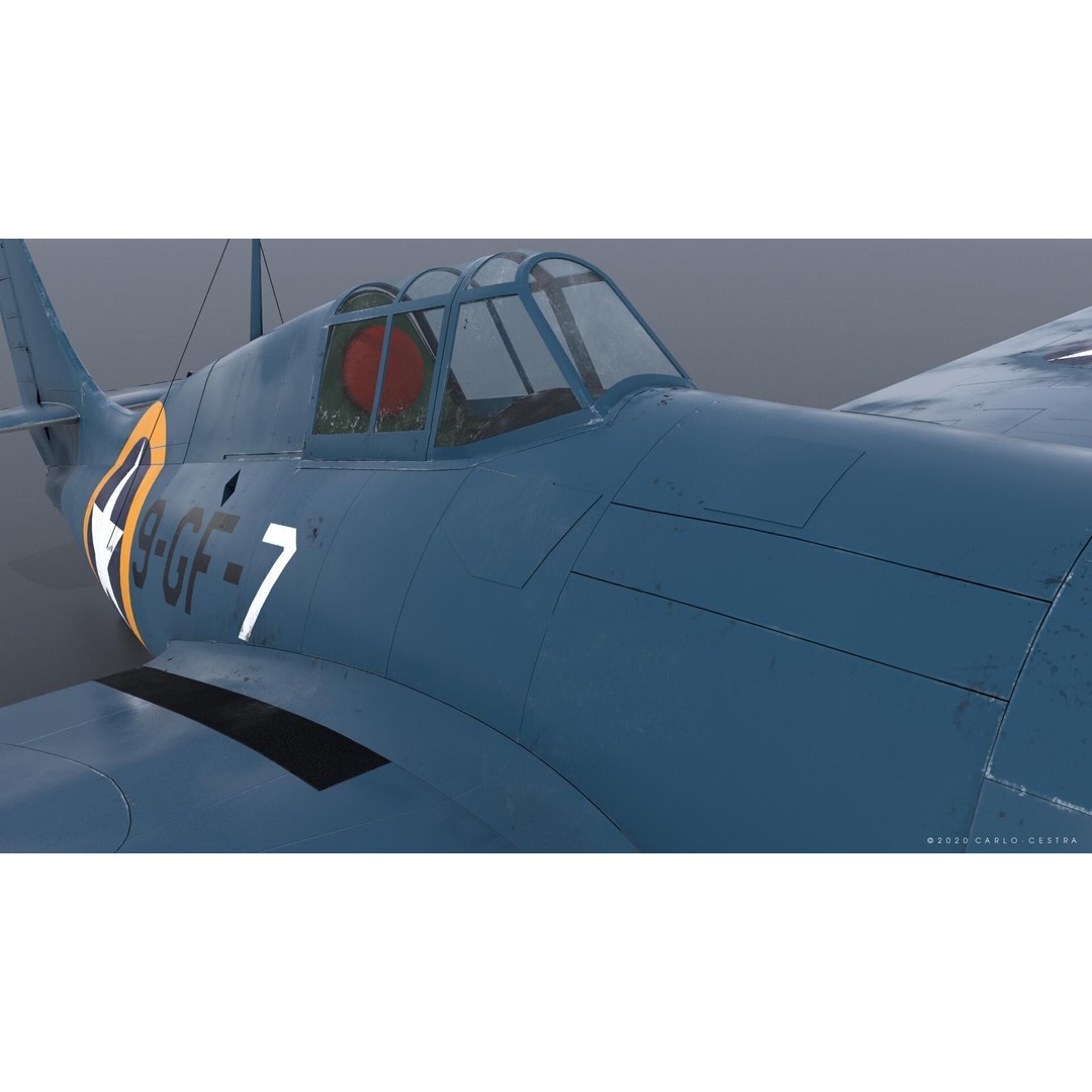 F4F-4 3D Model – Low Poly Historic Fighter Aircraft, FBX - View 7