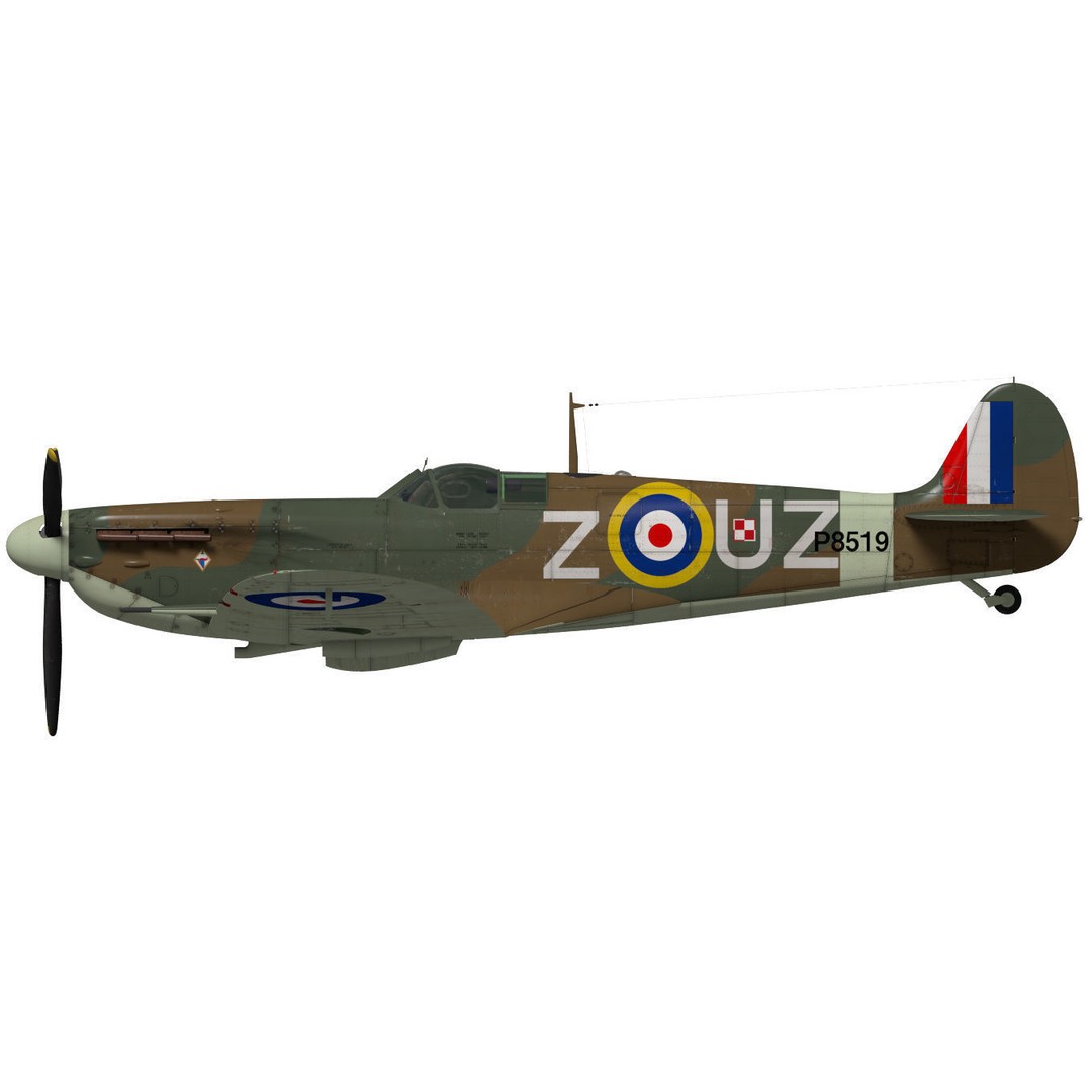 Supermarine Spitfire Mk-IIb 3D Model – High Poly Aircraft, FBX, OBJ - View 11