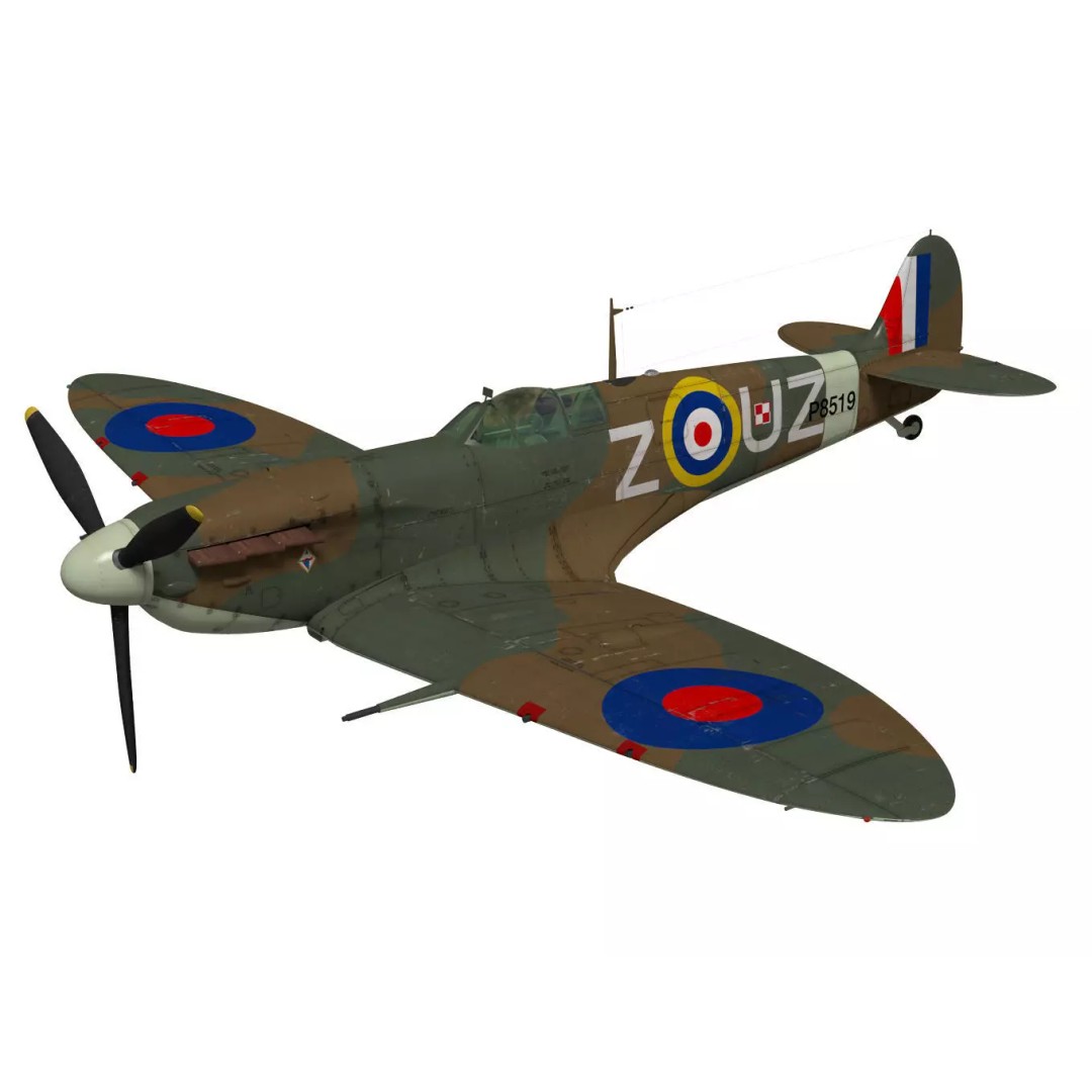Supermarine Spitfire Mk-IIb 3D Model – High Poly Aircraft, FBX, OBJ - View 2