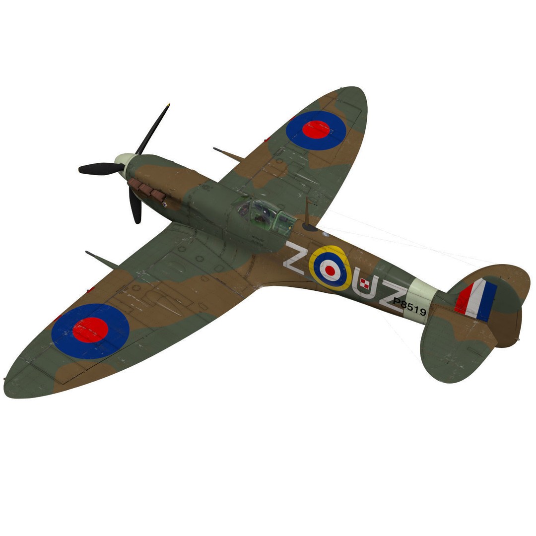 Supermarine Spitfire Mk-IIb 3D Model – High Poly Aircraft, FBX, OBJ - View 3