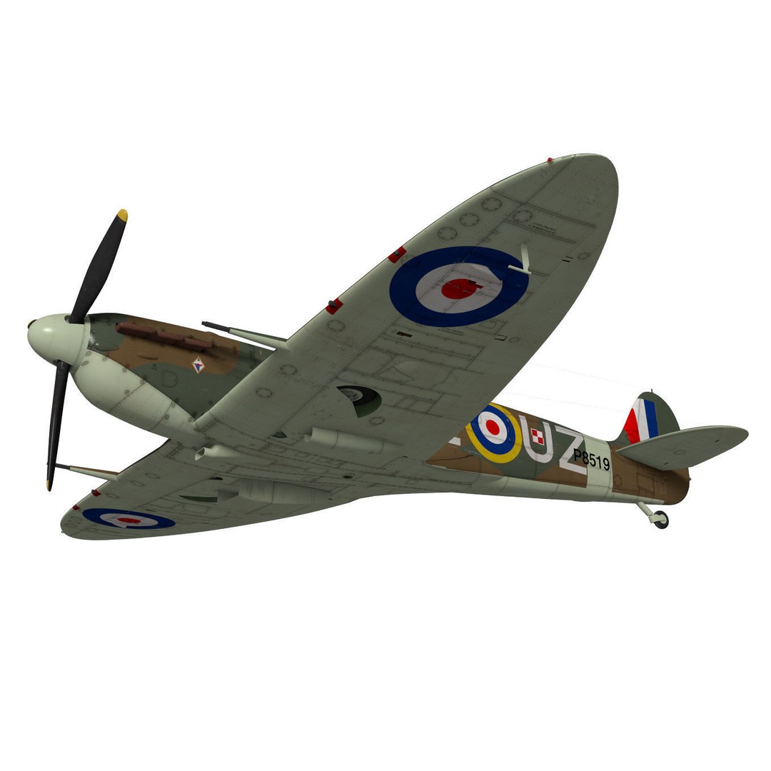 Supermarine Spitfire Mk-IIb 3D Model – High Poly Aircraft, FBX, OBJ - View 5