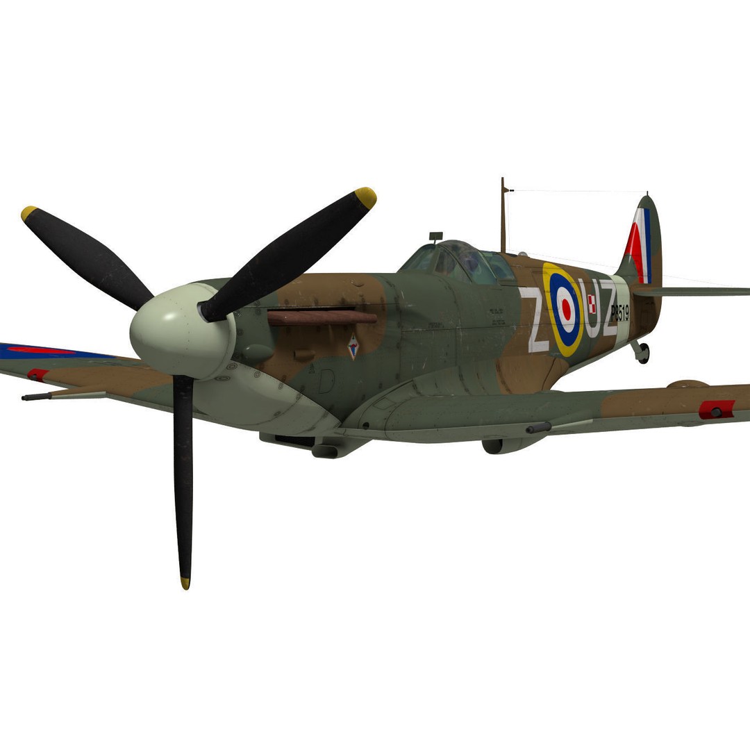 Supermarine Spitfire Mk-IIb 3D Model – High Poly Aircraft, FBX, OBJ - View 6
