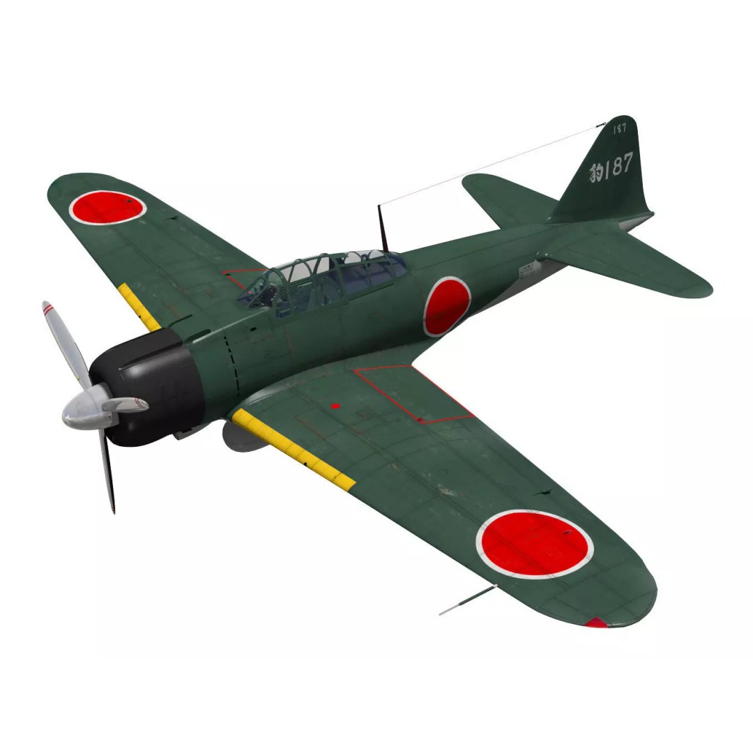 A6M2 Zero Fighter 3D Model – High Poly Aircraft for Animation, FBX - View 2