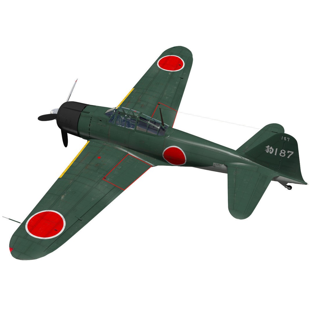 A6M2 Zero Fighter 3D Model – High Poly Aircraft for Animation, FBX - View 3