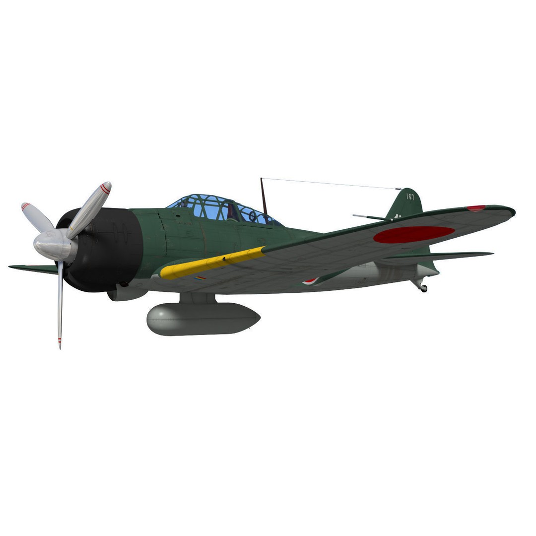 A6M2 Zero Fighter 3D Model – High Poly Aircraft for Animation, FBX - View 4