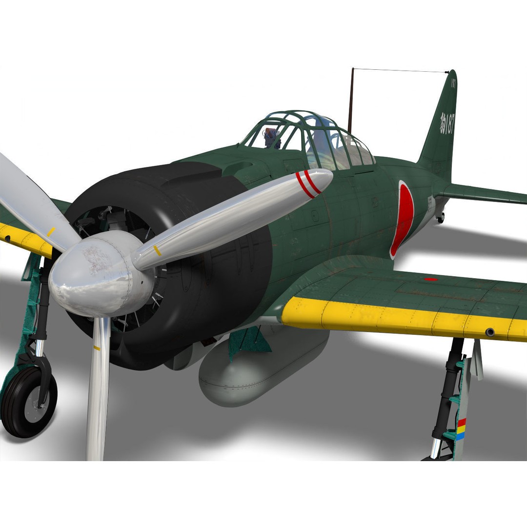 A6M2 Zero Fighter 3D Model – High Poly Aircraft for Animation, FBX - View 9