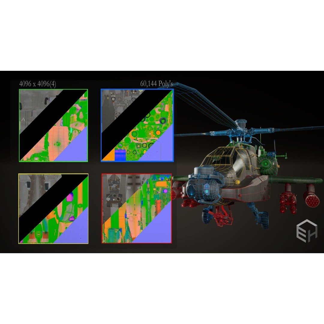 Apache AH-64D Longbow 3D Model – Low Poly Game Ready Helicopter, FBX