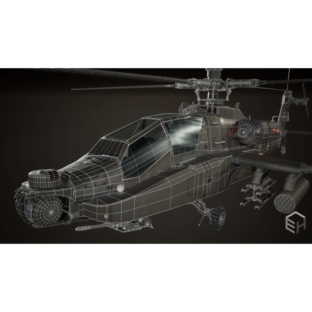 Apache AH-64D Longbow 3D Model – Low Poly Game Ready Helicopter, FBX - View 11