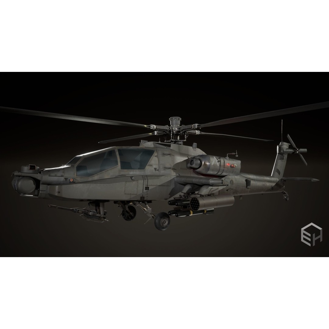 Apache AH-64D Longbow 3D Model – Low Poly Game Ready Helicopter, FBX - View 3