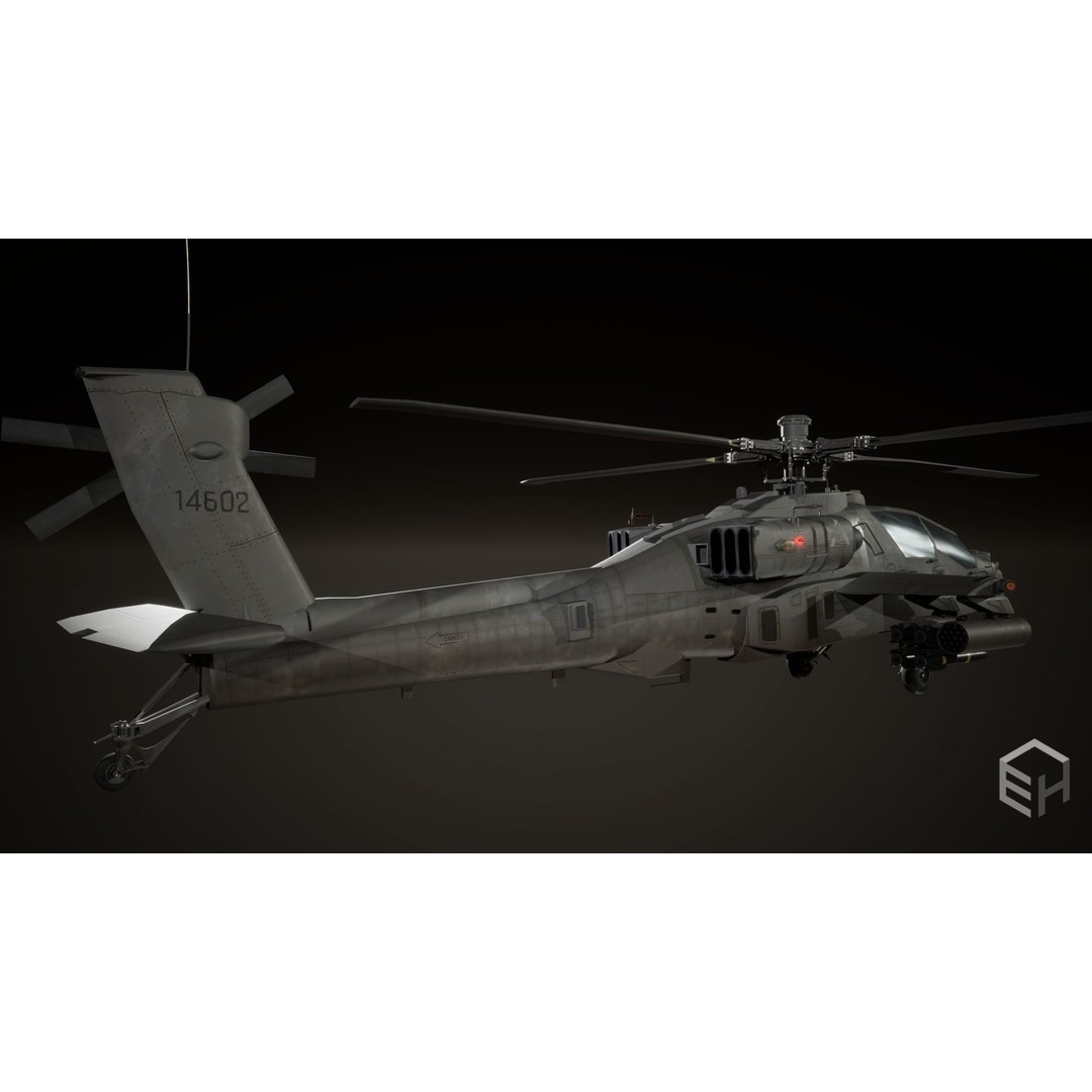 Apache AH-64D Longbow 3D Model – Low Poly Game Ready Helicopter, FBX - View 4