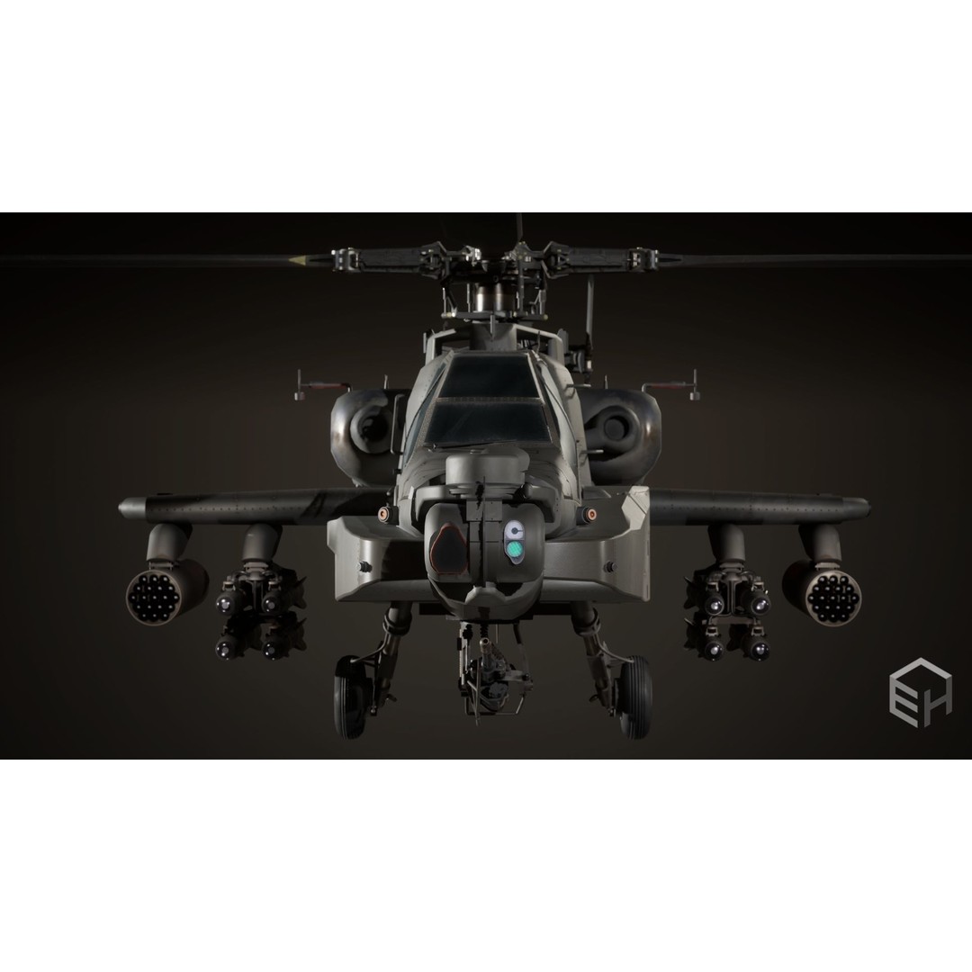 Apache AH-64D Longbow 3D Model – Low Poly Game Ready Helicopter, FBX - View 5