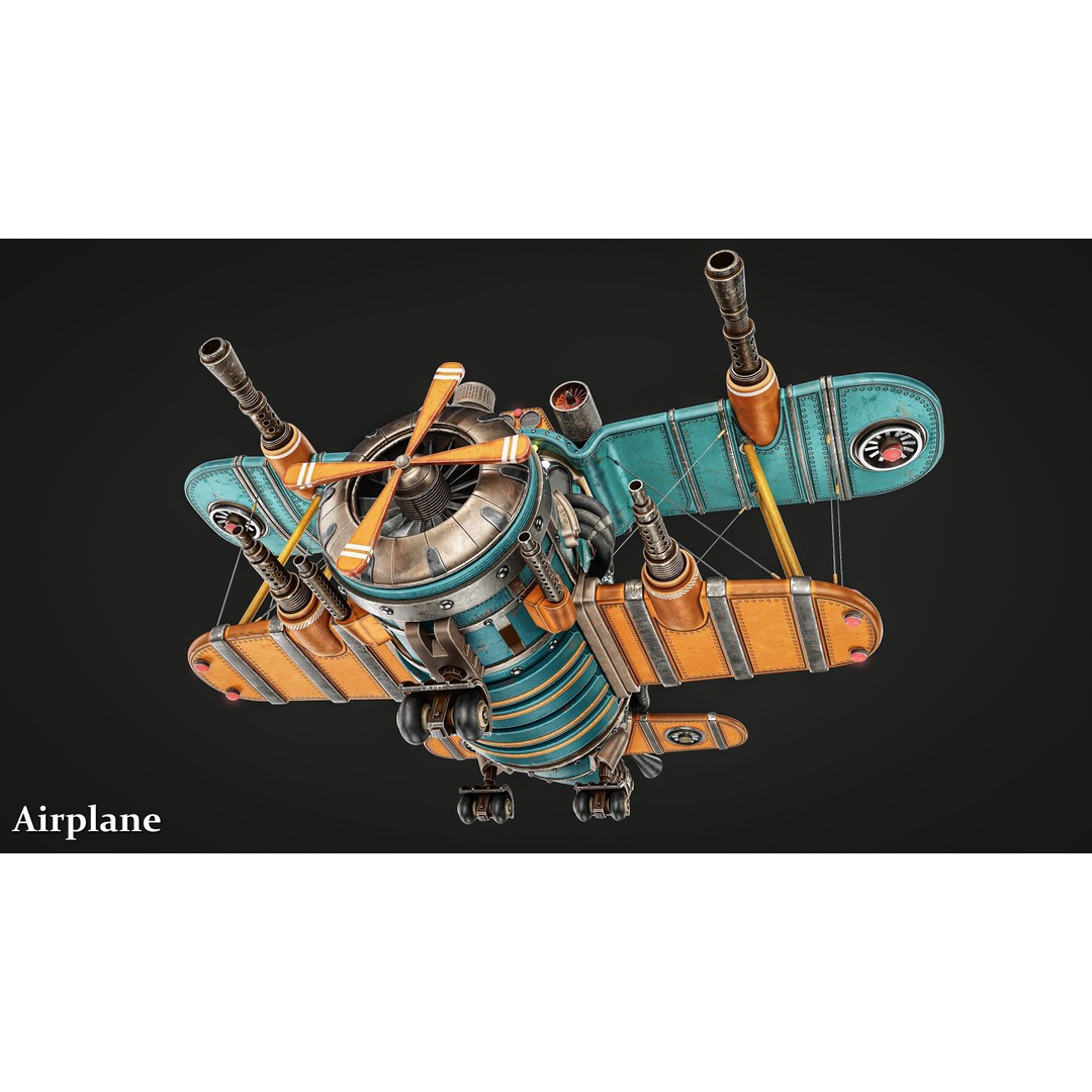 Steampunk Airplane 3D Model – High-Quality Game-Ready Asset, FBX & OBJ