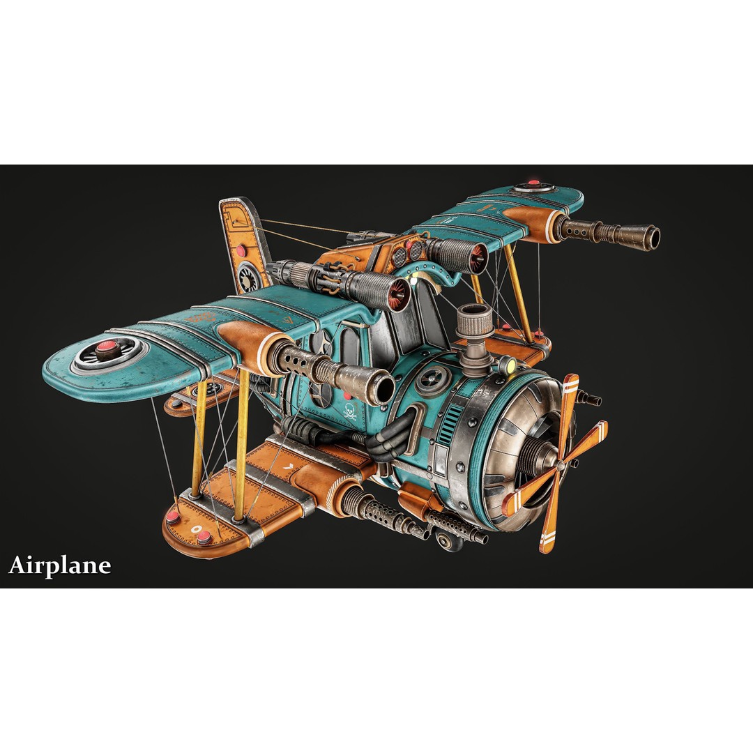 Steampunk Airplane 3D Model – High-Quality Game-Ready Asset, FBX & OBJ - View 10