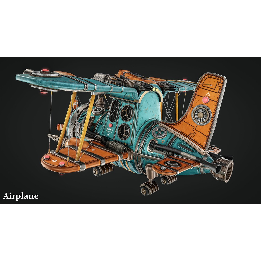 Steampunk Airplane 3D Model – High-Quality Game-Ready Asset, FBX & OBJ - View 11