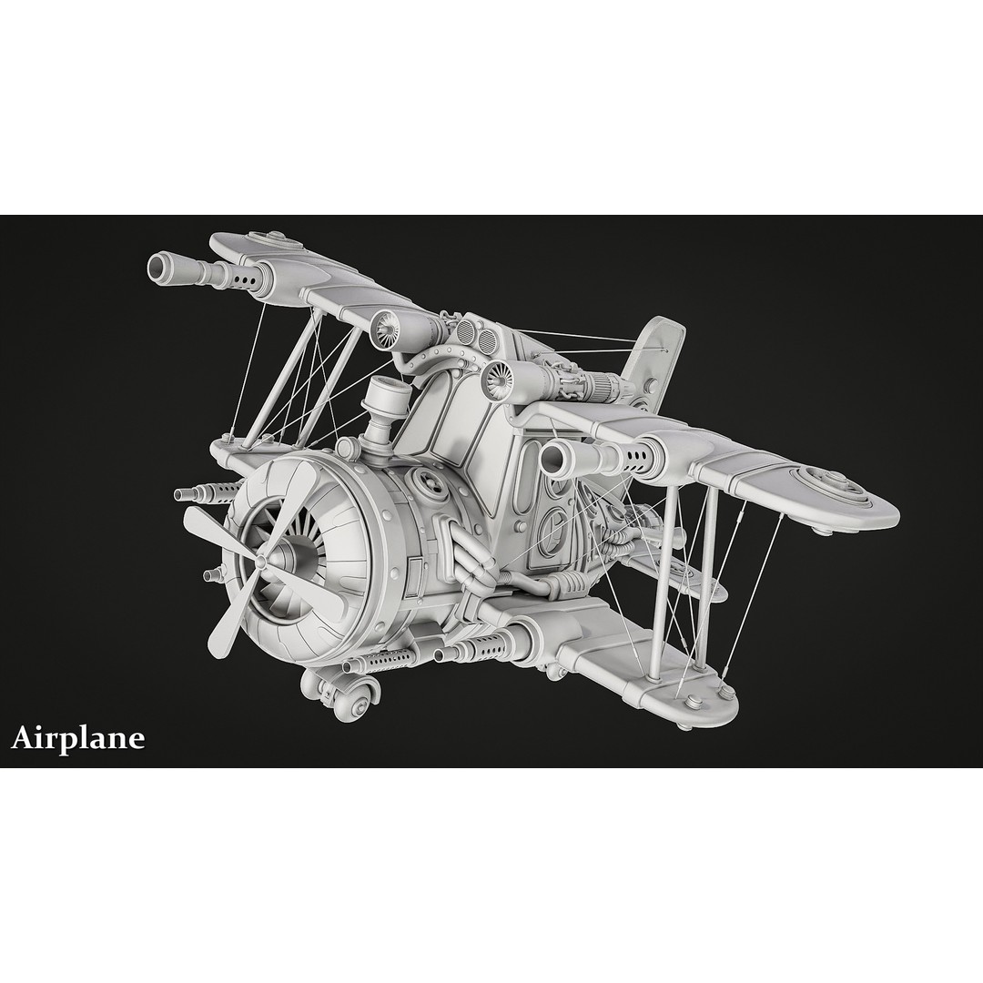 Steampunk Airplane 3D Model – High-Quality Game-Ready Asset, FBX & OBJ - View 3