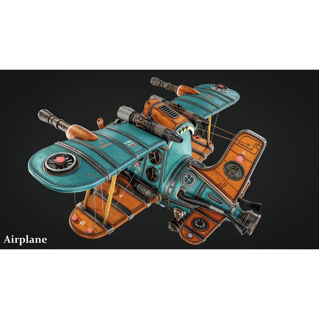 Steampunk Airplane 3D Model – High-Quality Game-Ready Asset, FBX & OBJ - View 4