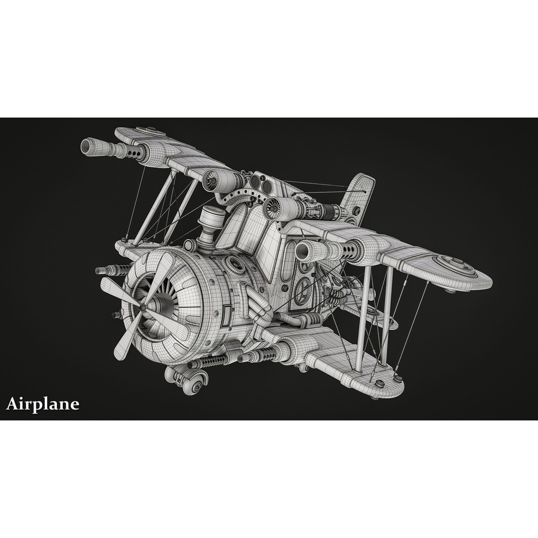 Steampunk Airplane 3D Model – High-Quality Game-Ready Asset, FBX & OBJ - View 5
