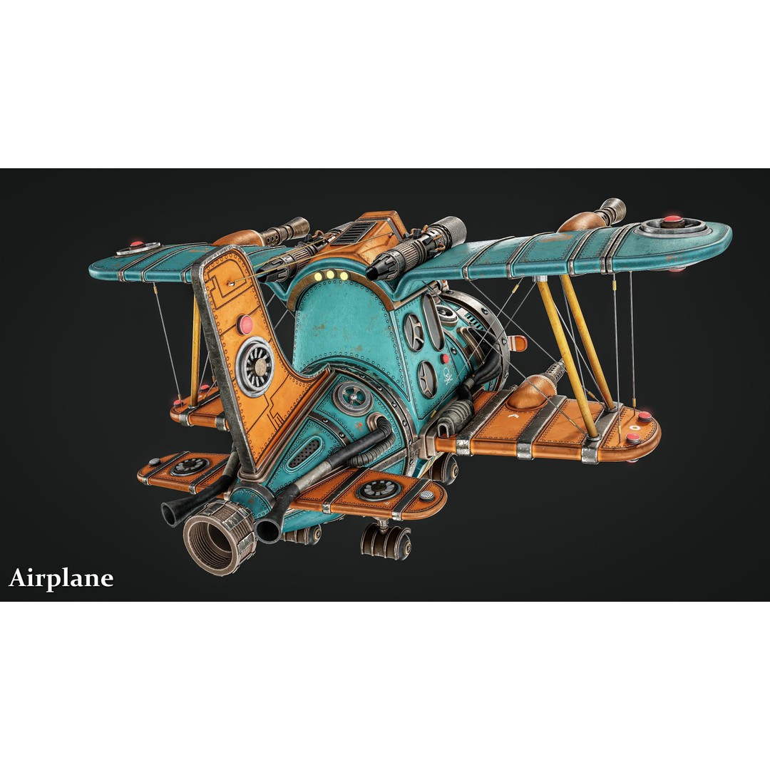 Steampunk Airplane 3D Model – High-Quality Game-Ready Asset, FBX & OBJ - View 9