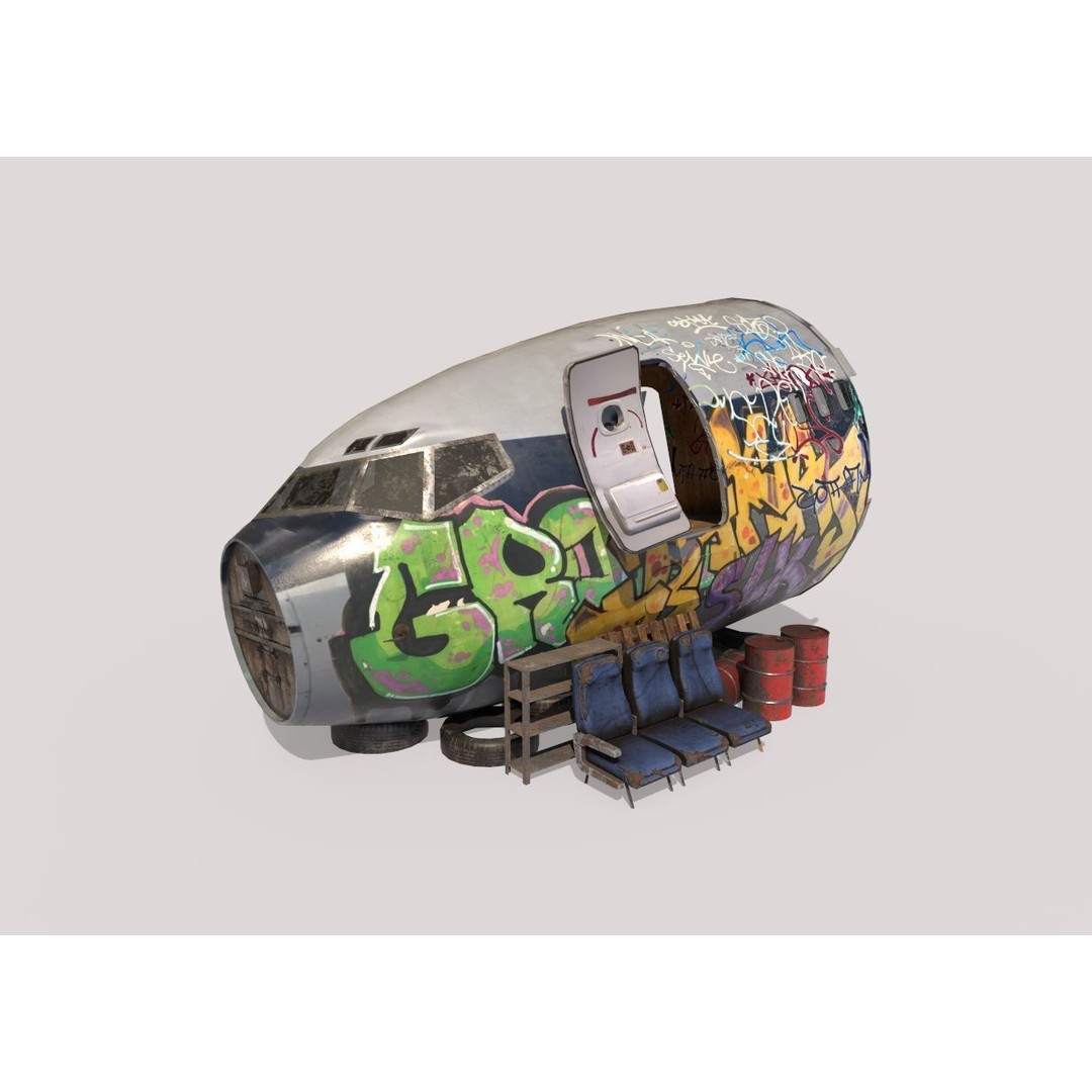 Aircraft Head 3D Model – Realistic Graffiti Style, FBX, PBR - View 4