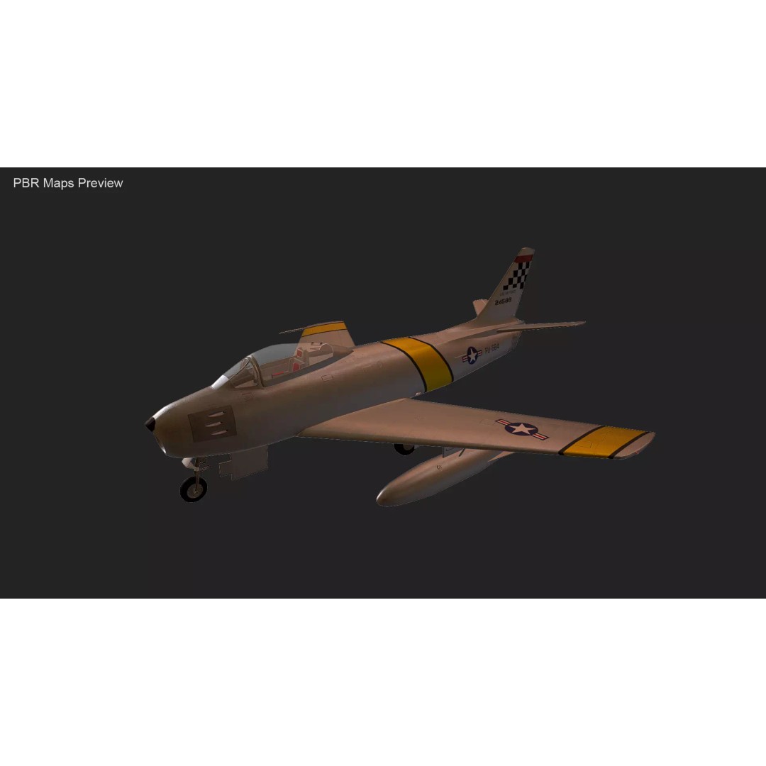 F-86 Sabre 3D Model – Low Poly Military Aircraft, FBX, PBR