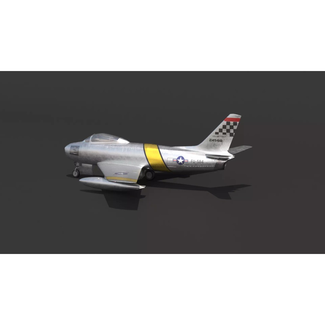 F-86 Sabre 3D Model – Low Poly Military Aircraft, FBX, PBR - View 24