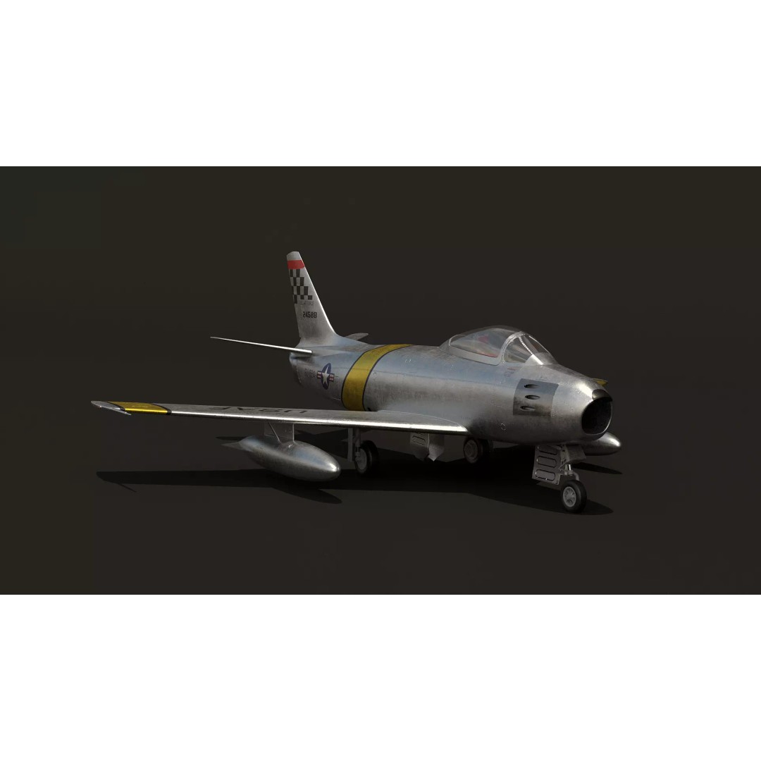 F-86 Sabre 3D Model – Low Poly Military Aircraft, FBX, PBR - View 3