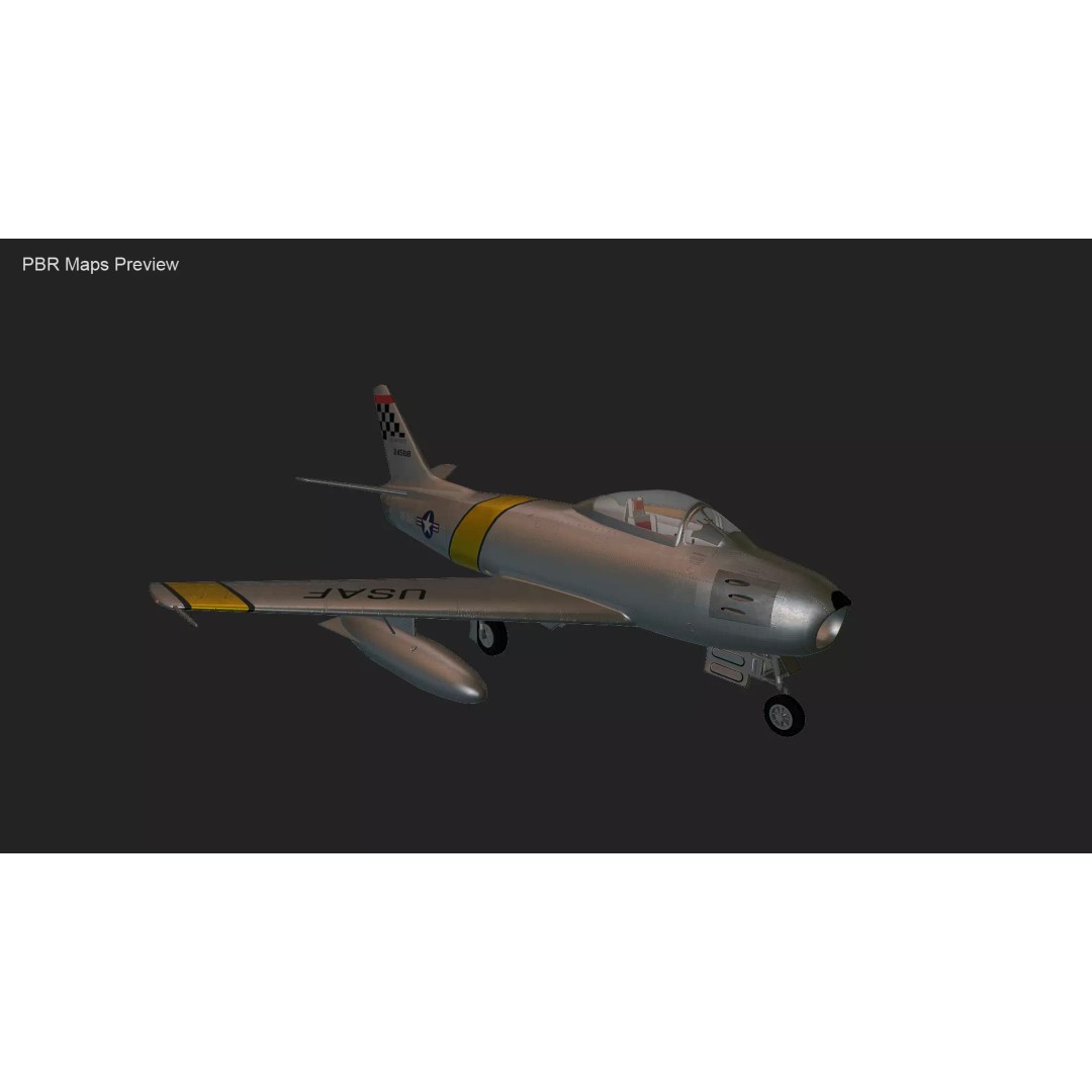 F-86 Sabre 3D Model – Low Poly Military Aircraft, FBX, PBR - View 34