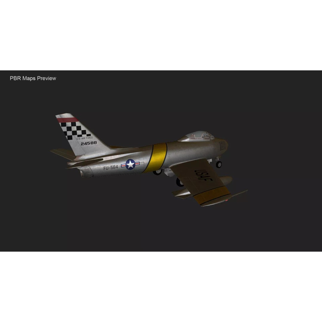 F-86 Sabre 3D Model – Low Poly Military Aircraft, FBX, PBR - View 35