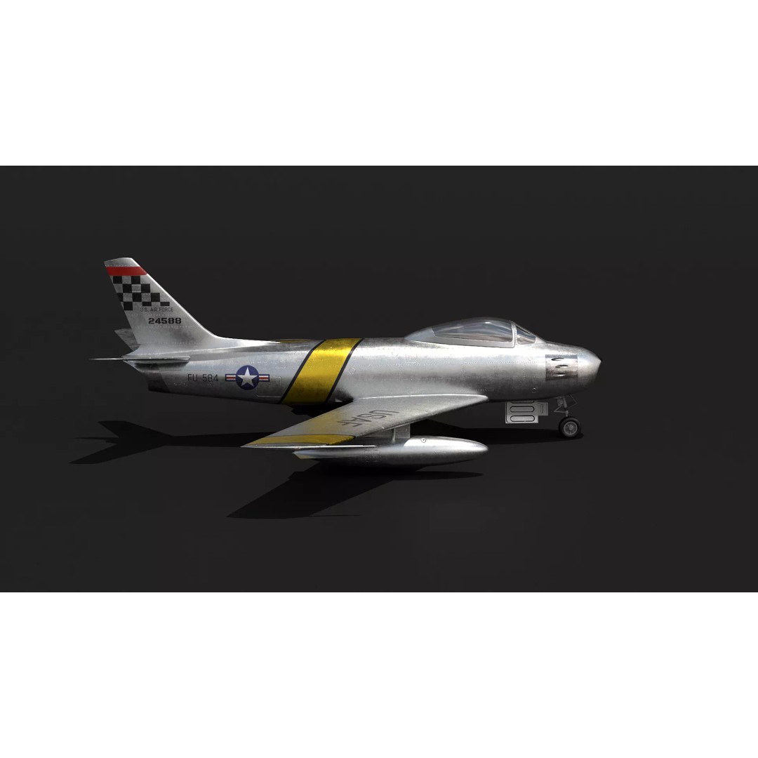 F-86 Sabre 3D Model – Low Poly Military Aircraft, FBX, PBR - View 4