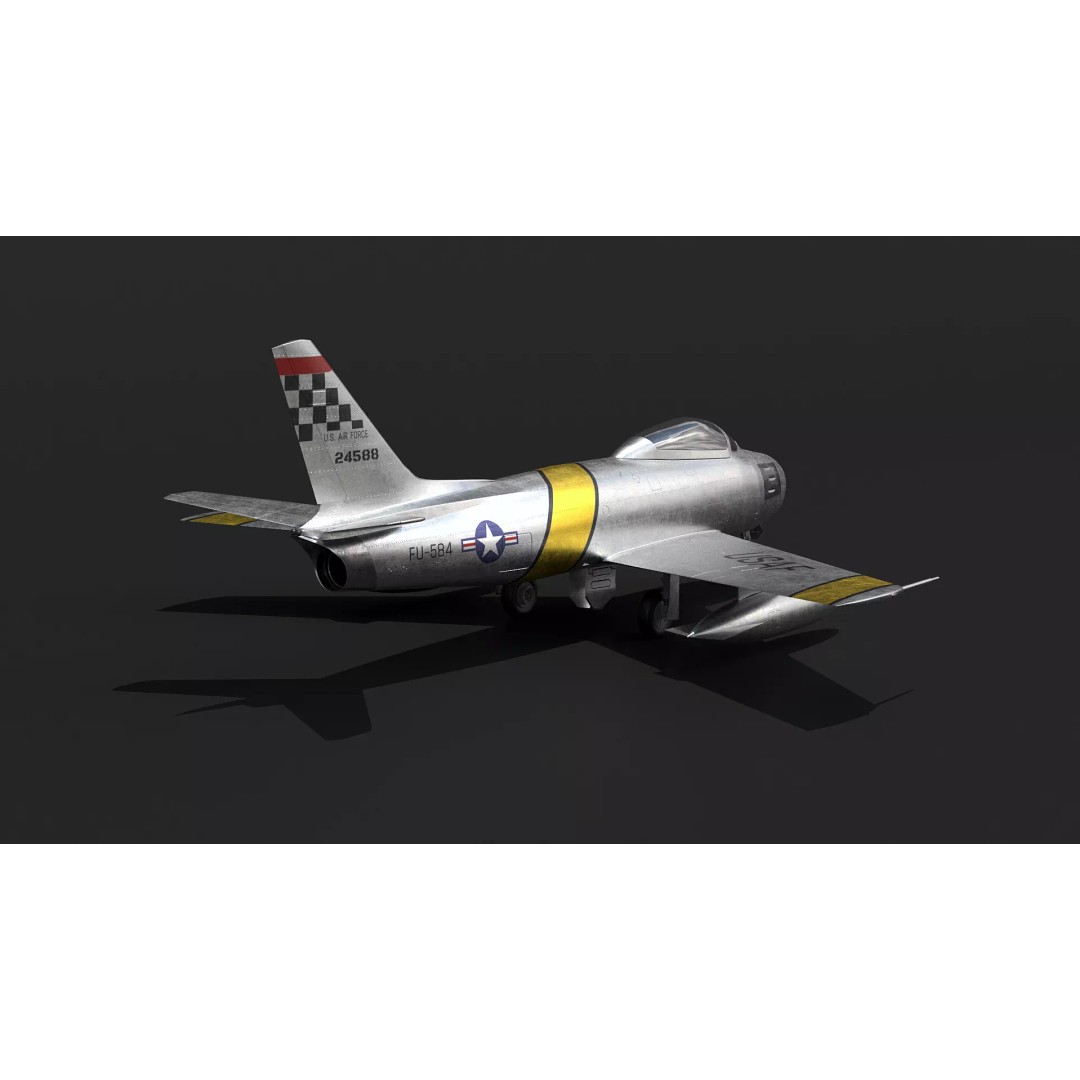 F-86 Sabre 3D Model – Low Poly Military Aircraft, FBX, PBR - View 5