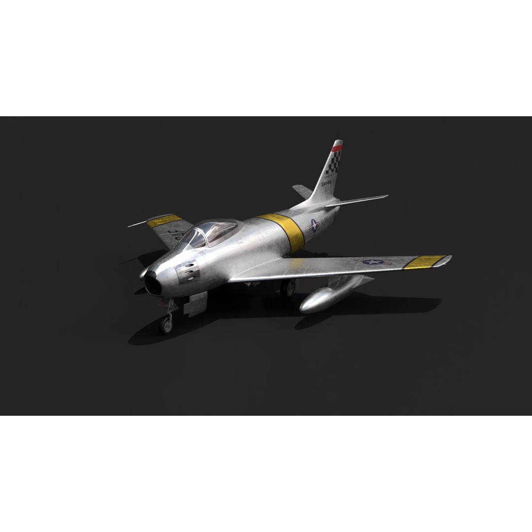 F-86 Sabre 3D Model – Low Poly Military Aircraft, FBX, PBR - View 6