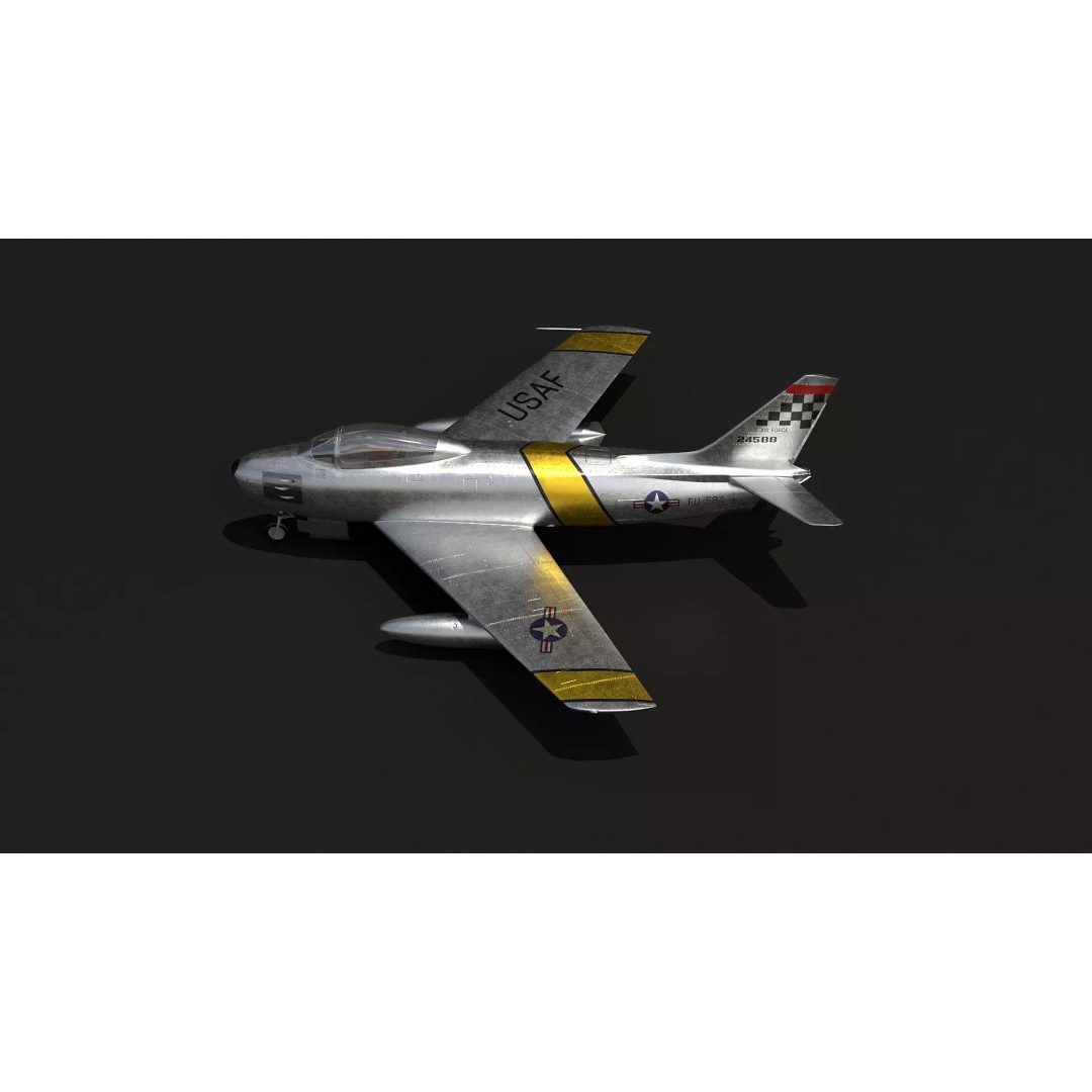 F-86 Sabre 3D Model – Low Poly Military Aircraft, FBX, PBR - View 7