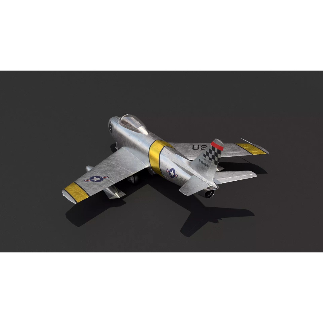 F-86 Sabre 3D Model – Low Poly Military Aircraft, FBX, PBR - View 8