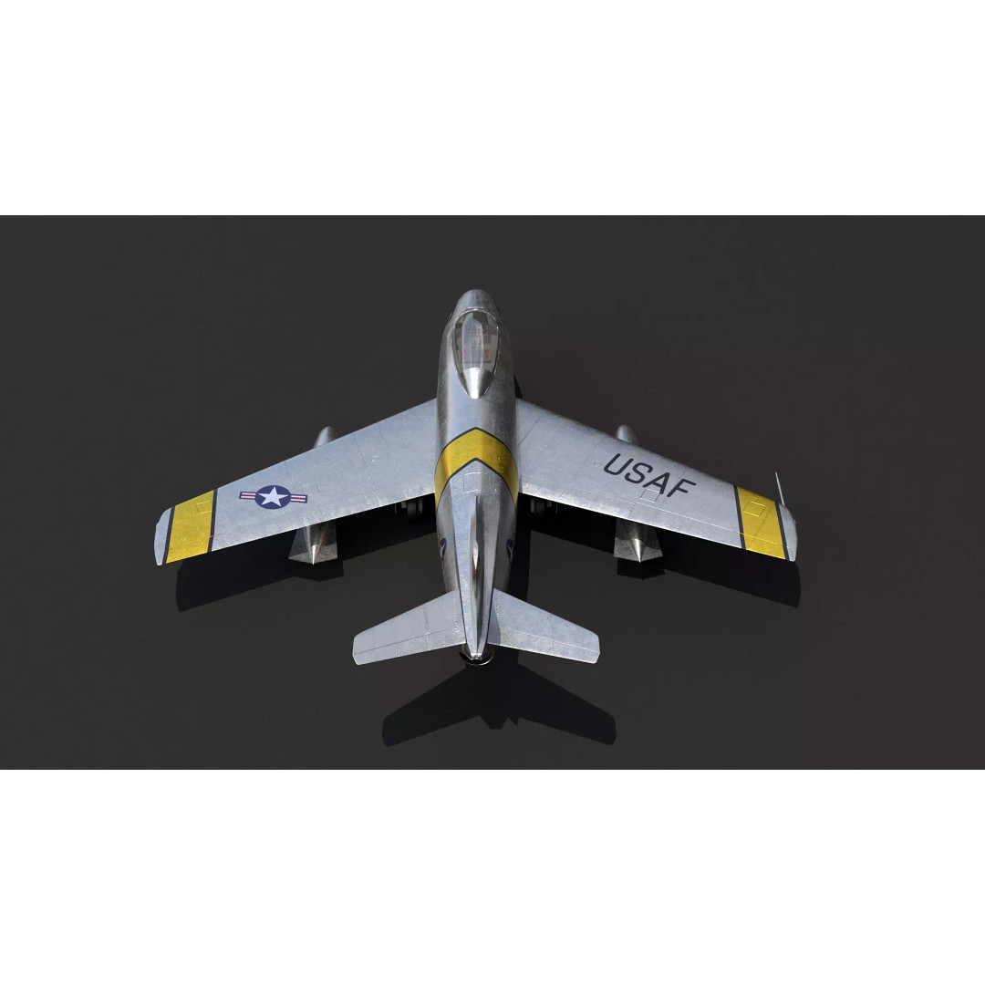 F-86 Sabre 3D Model – Low Poly Military Aircraft, FBX, PBR - View 9