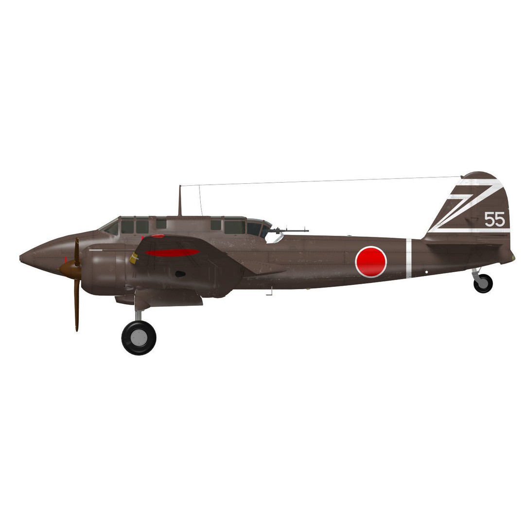 Kawasaki Ki-45 Kai Toryu 3D Model – High Poly Military Aircraft, FBX - View 11